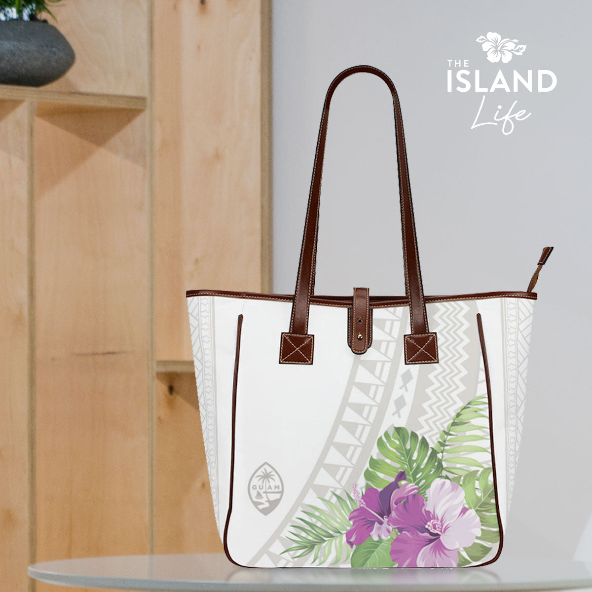 Guam Seal Purple Hibiscus Tribal Classic Tote Purse