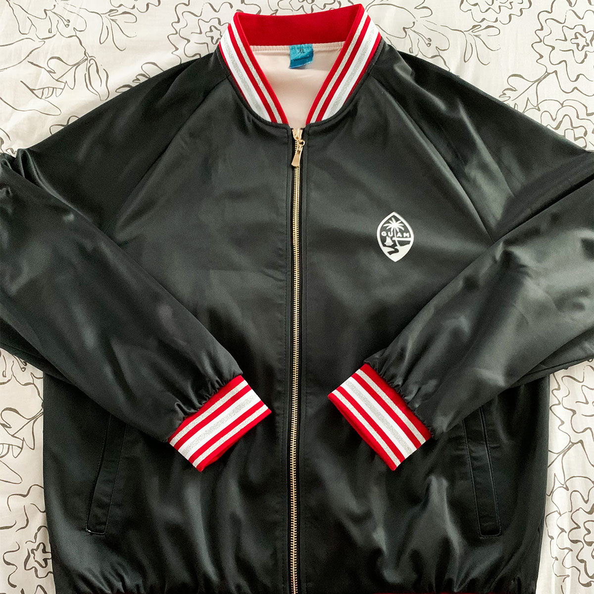 Guam Map Women's Red Striped Bomber Jacket