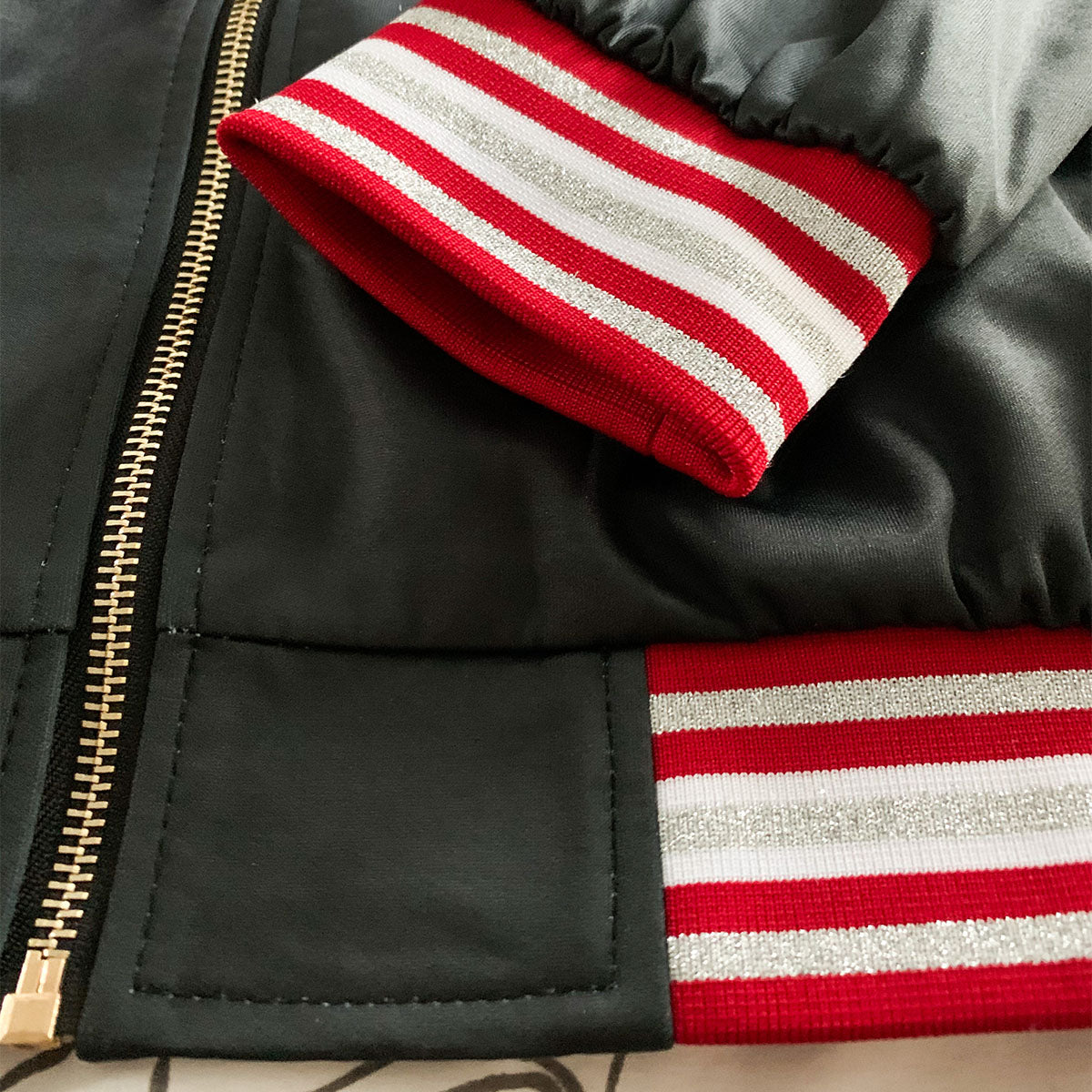 Guam Map Women's Red Striped Bomber Jacket
