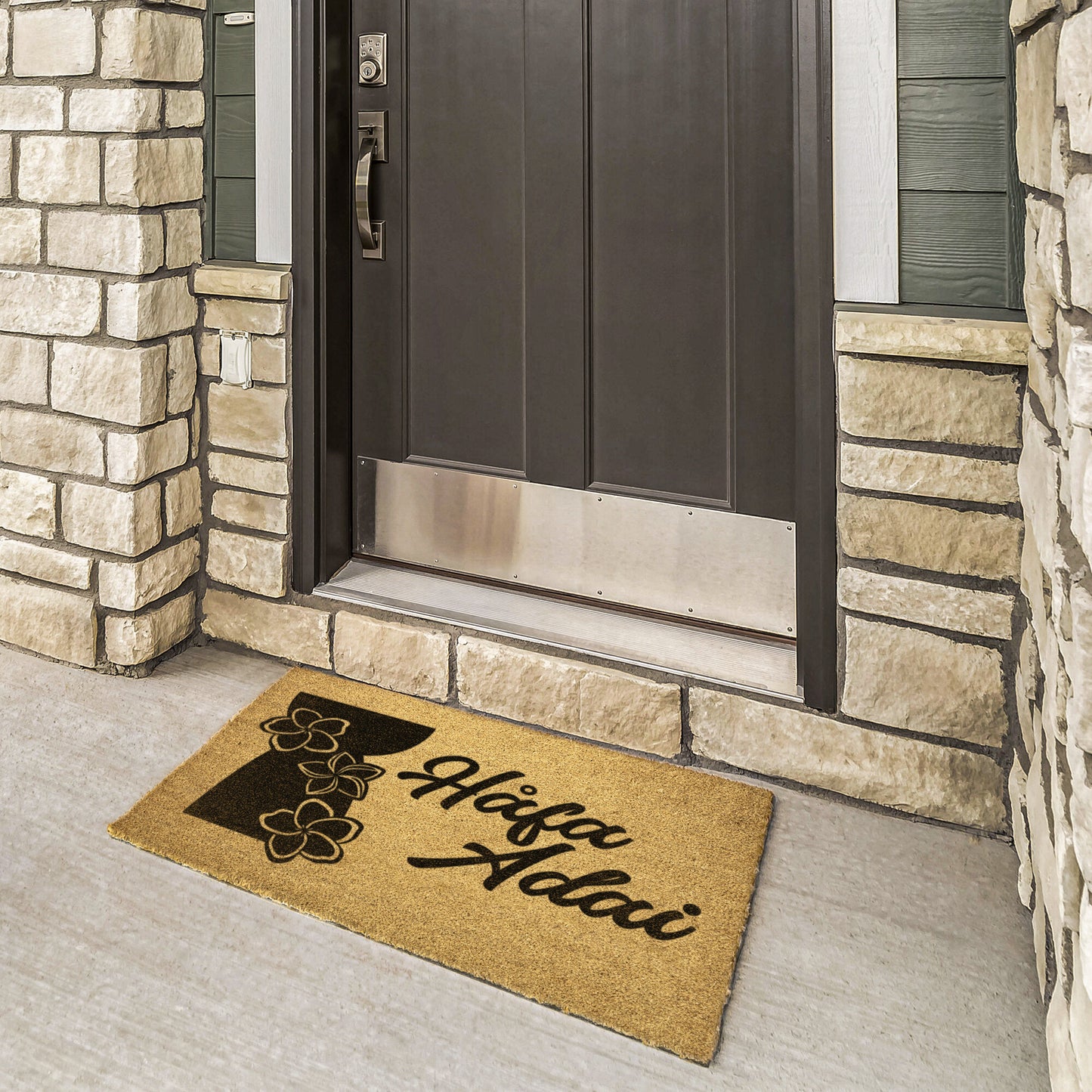 Latte Stone Plumeria Guam CNMI Outdoor Coir Door Mat
