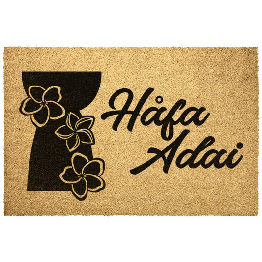Latte Stone Plumeria Guam CNMI Outdoor Coir Door Mat