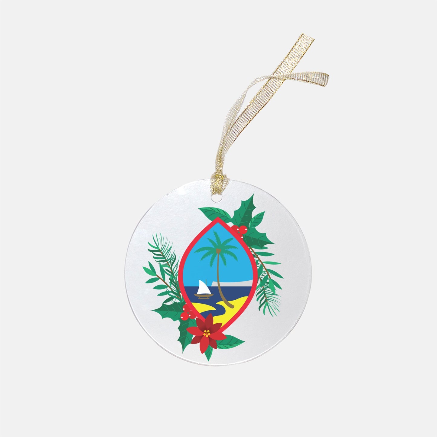 Guam Seal Holly Christmas Clear Acrylic Round Ornament