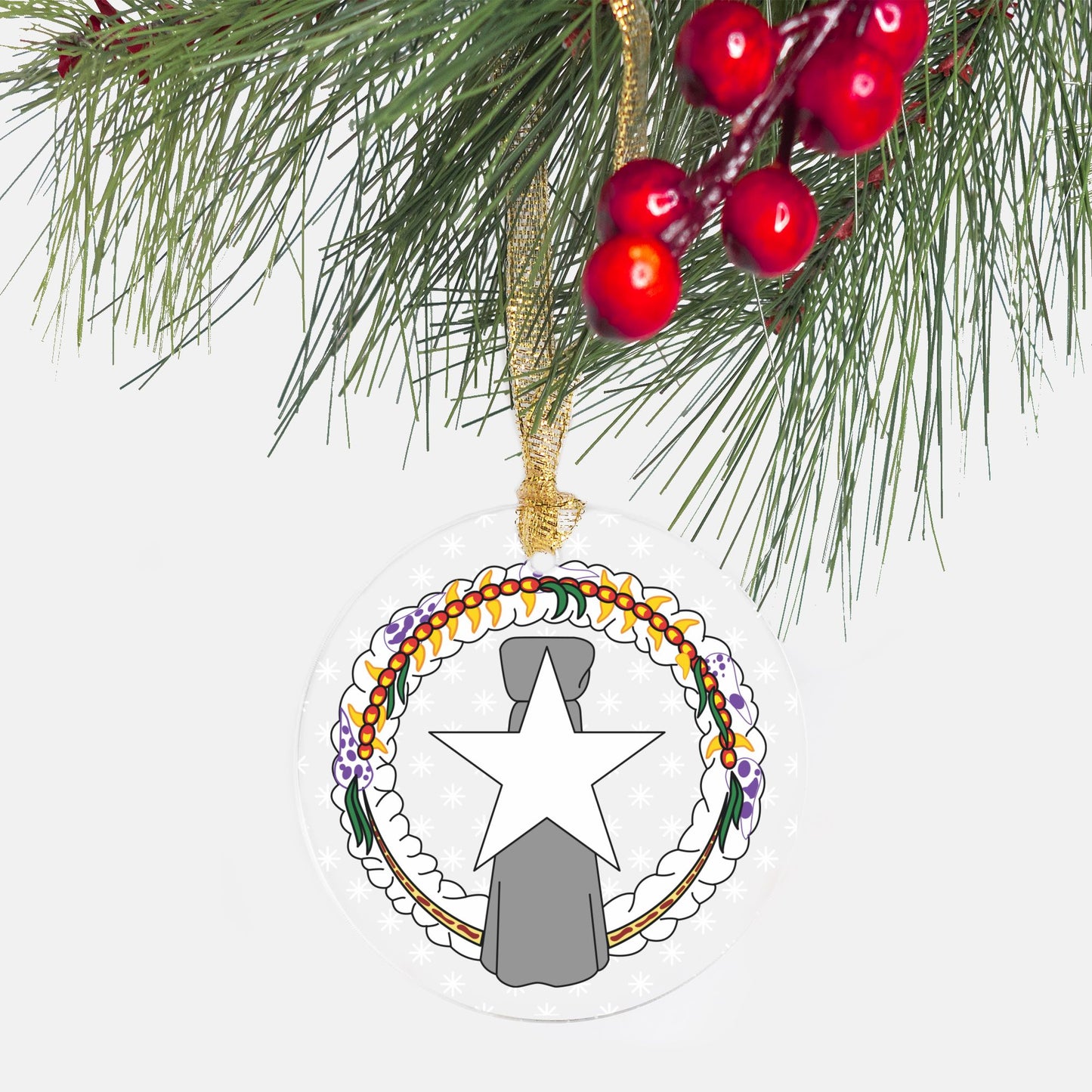 CNMI Seal Stars Christmas Clear Acrylic Round Ornament
