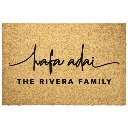 Personalized Hafa Adai Script Guam CNMI Outdoor Coir Door Mat