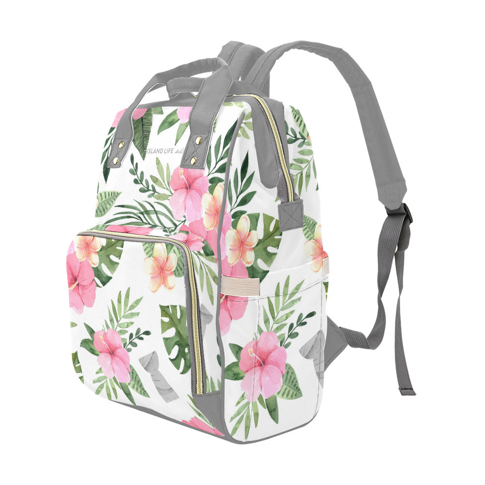 Latte Stone Pink Hibiscus Guam CNMI Multi-Function Baby Diaper Backpack Bag
