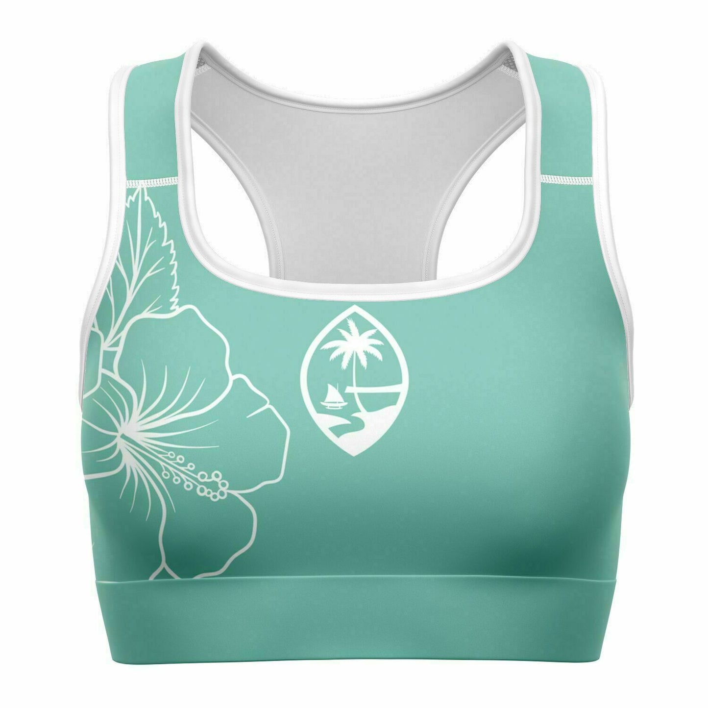 Guam Blue Modern Hibiscus Sports Bra