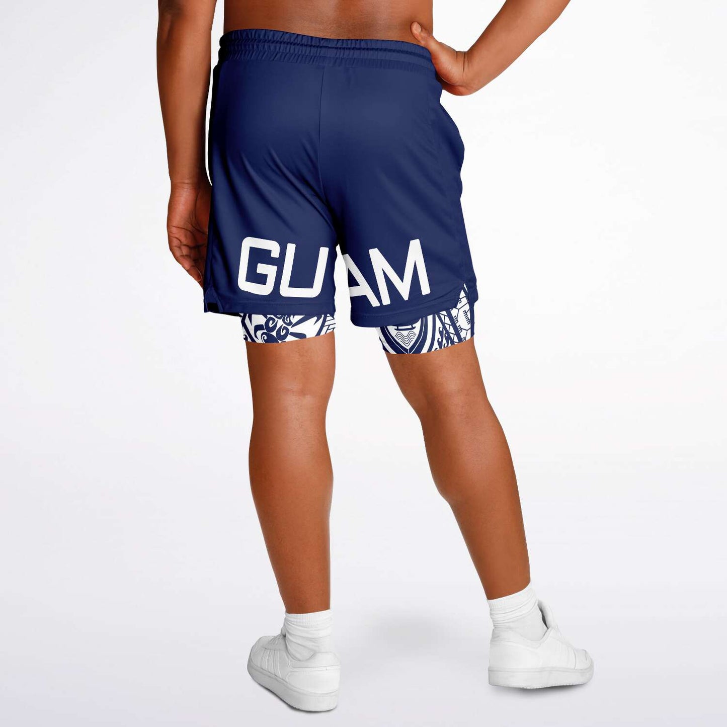 Guam Tribal Layer Blue 2-in-1 Phone Pocket Active Shorts