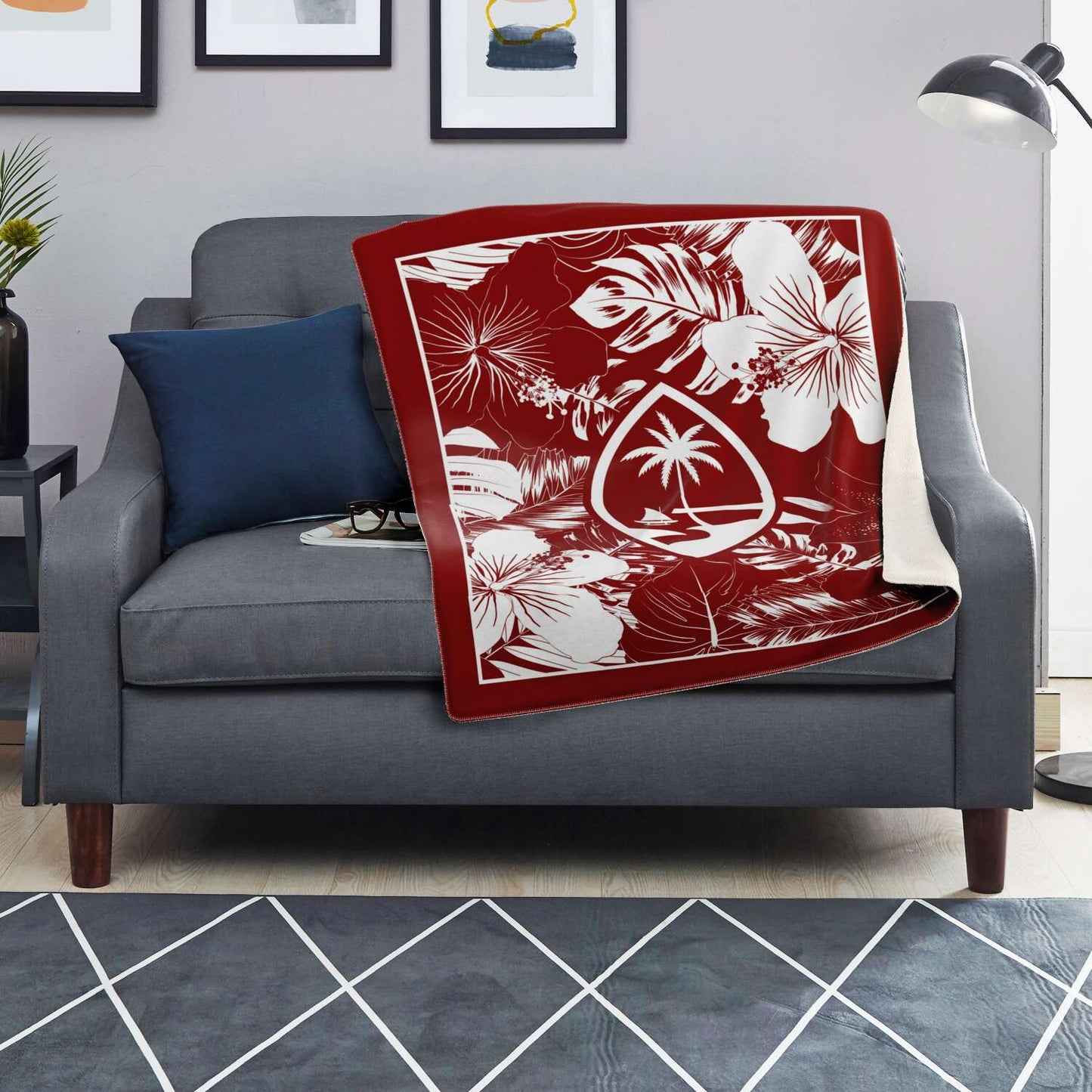 Guam Hibiscus Red Microfleece Blanket