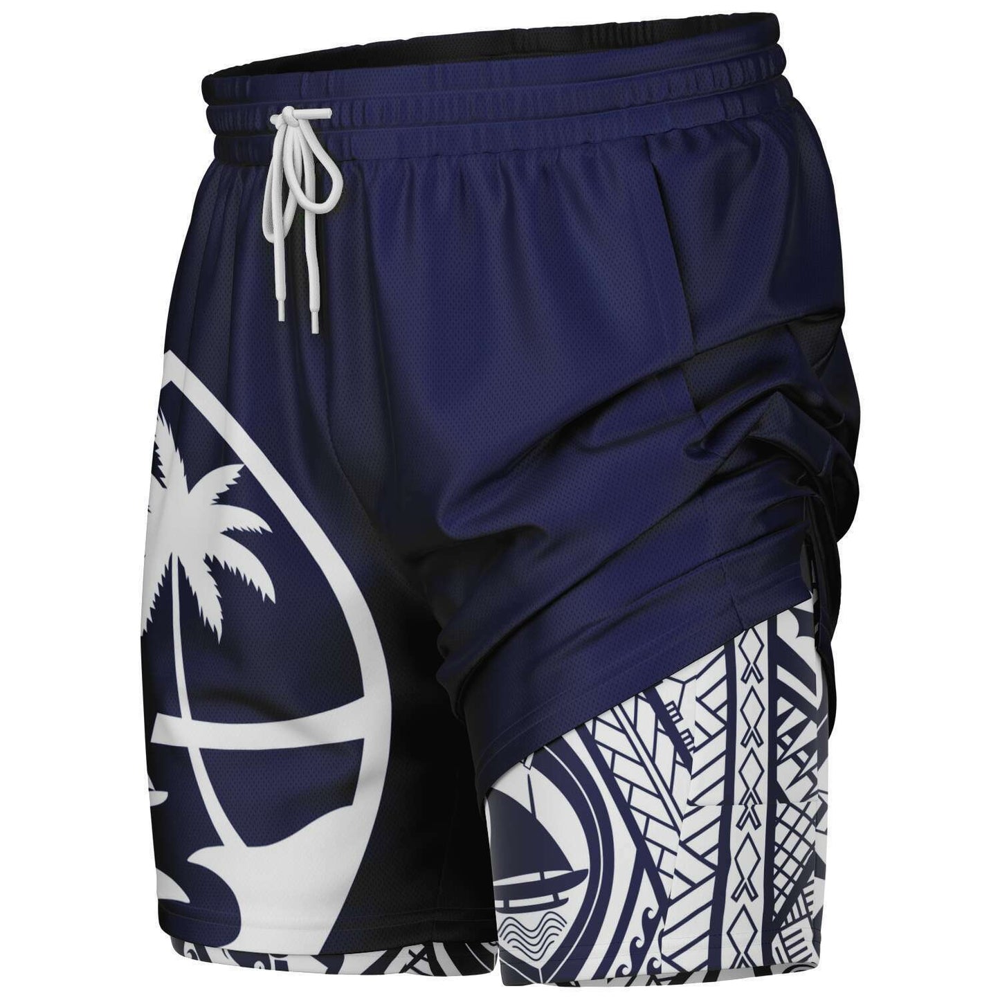 Guam Tribal Layer Blue 2-in-1 Phone Pocket Active Shorts