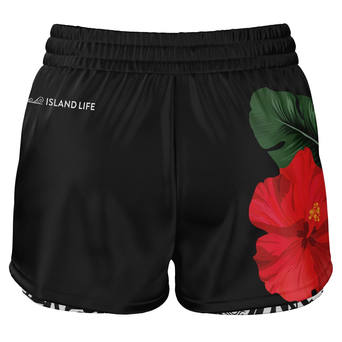 Guam Red Hibiscus Paradise Layer 2-in-1 Phone Pocket Active Shorts