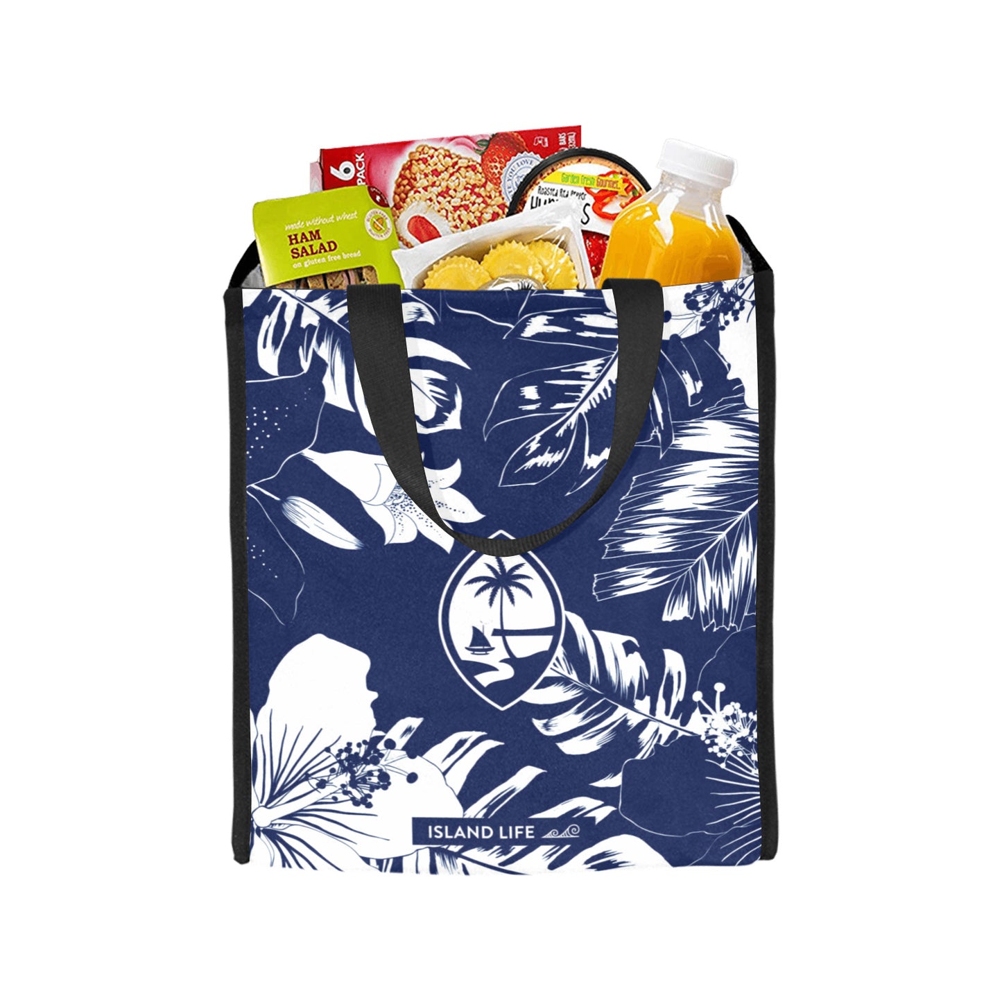 Guam Blue Floral Balutan Large Picnic Tote Bag