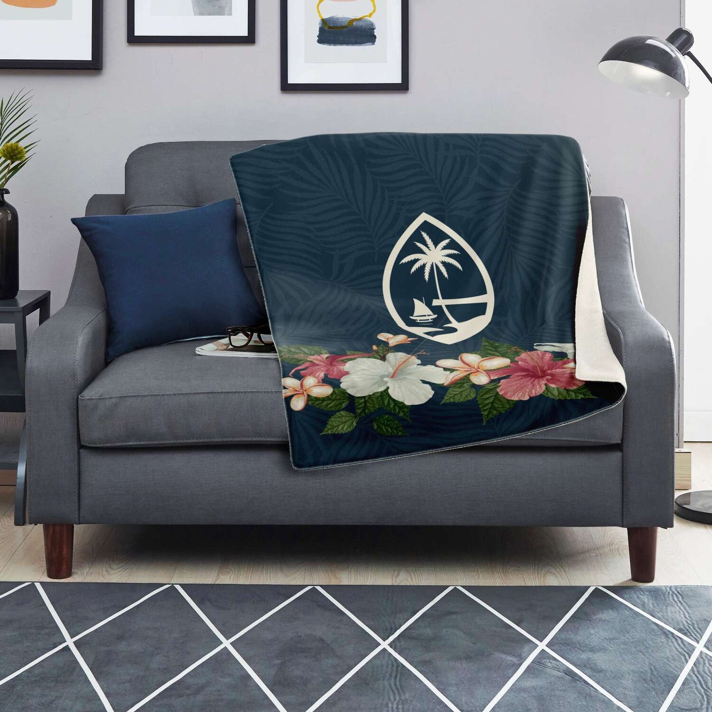 Guam Seal Vintage Hibiscus Microfleece Blanket