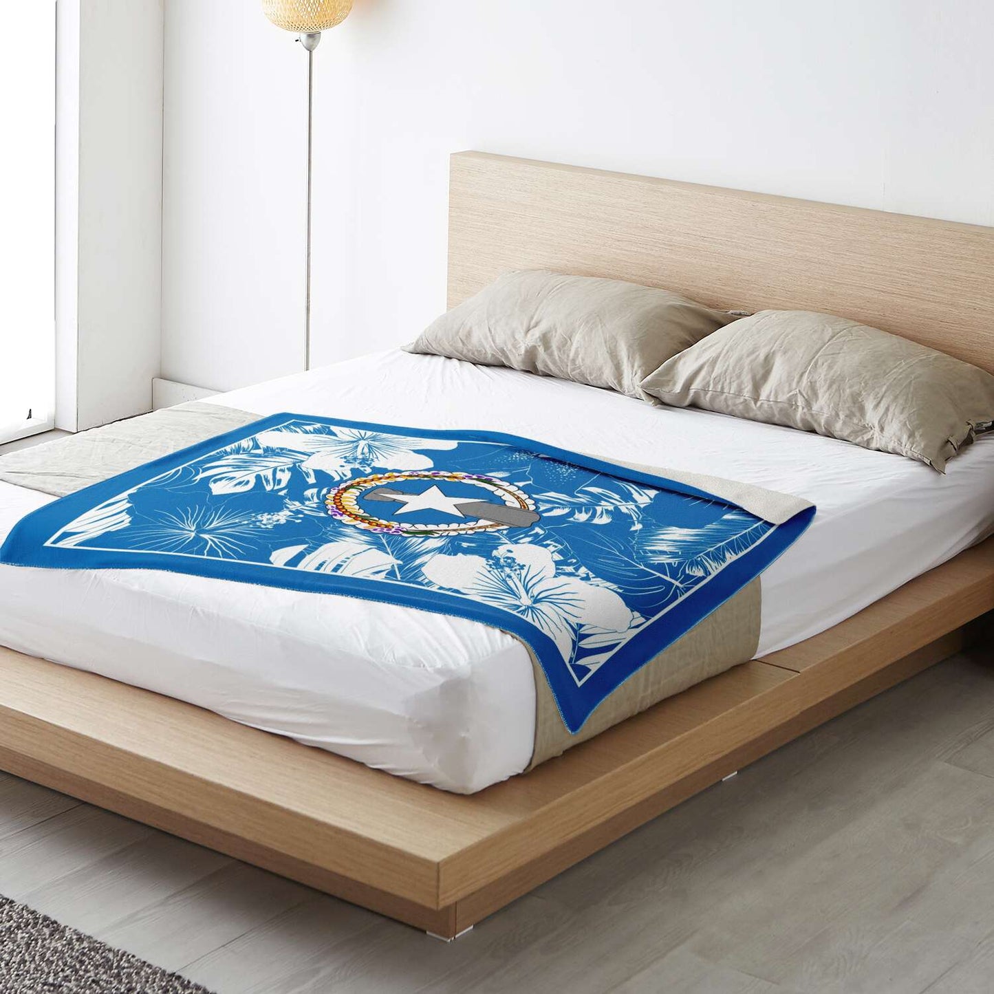 CNMI Seal Hibiscus Blue Microfleece Blanket