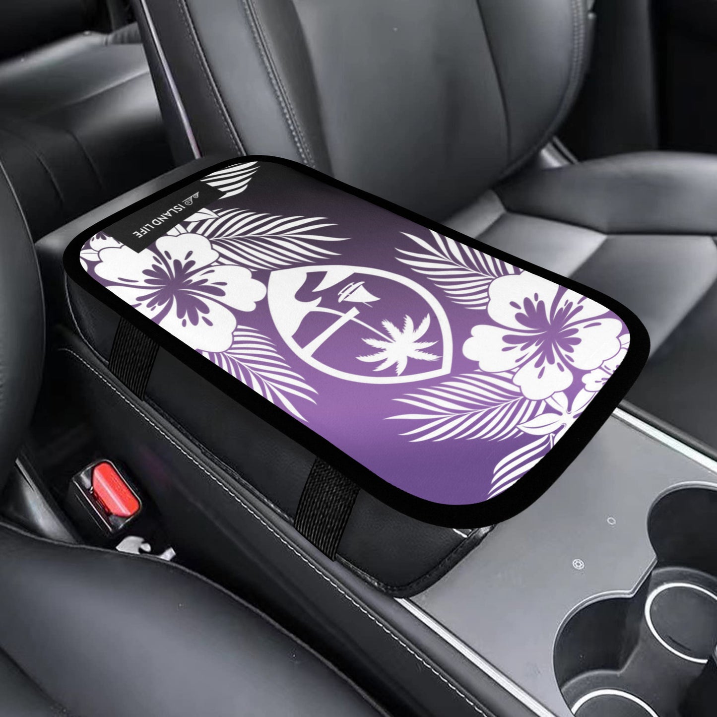 Guam Tropical Hibiscus Purple Car Armrest Cover