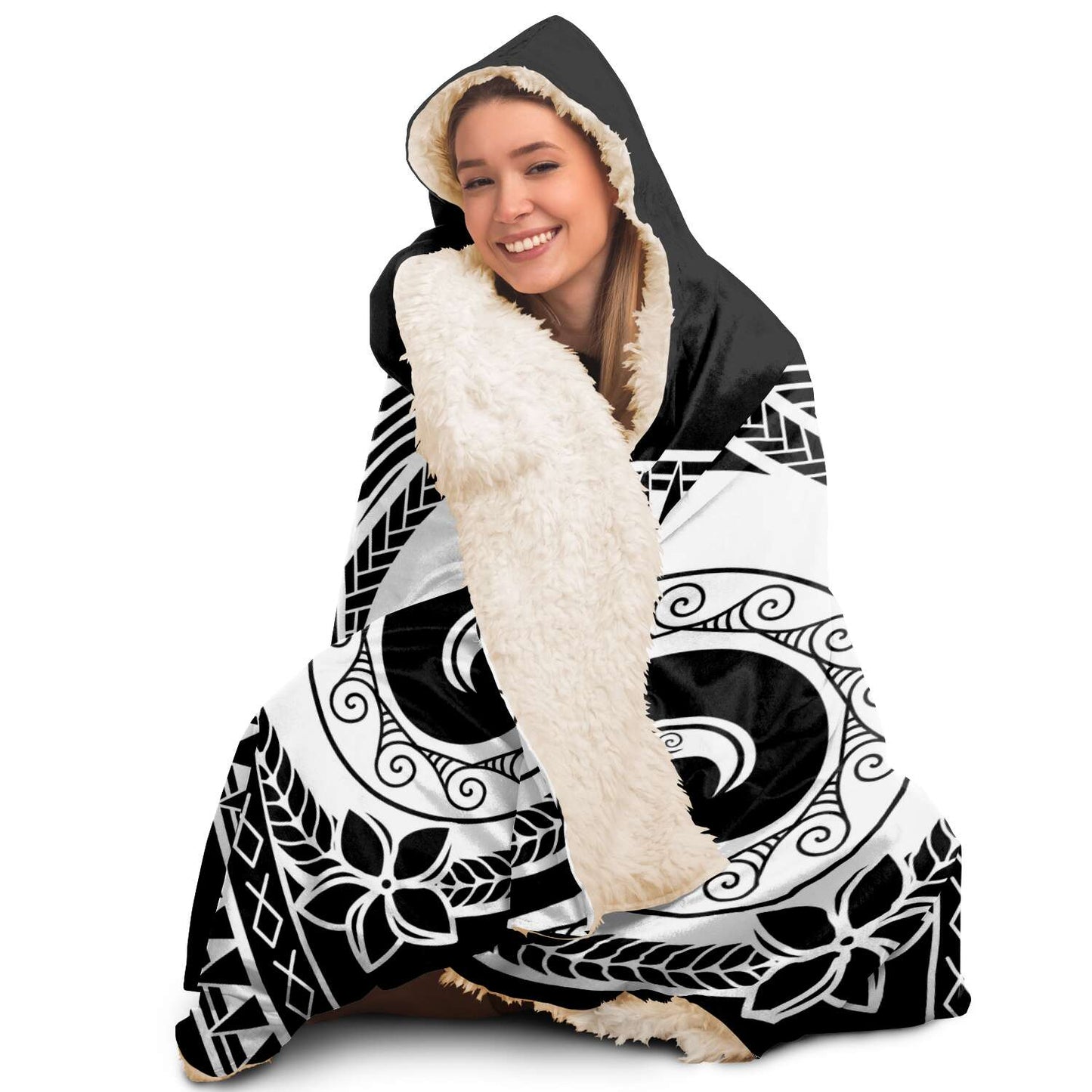 Guam Tribal Black Premium Sherpa Hooded Blanket