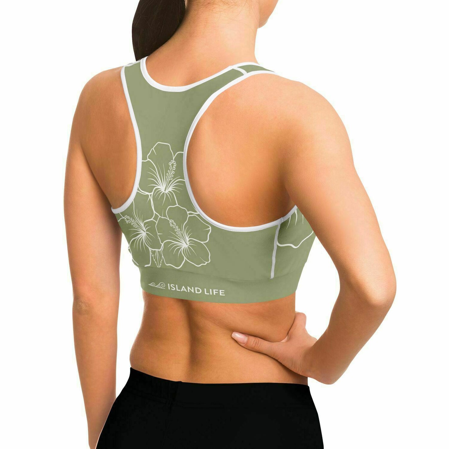 Guam Green Modern Hibiscus Sports Bra