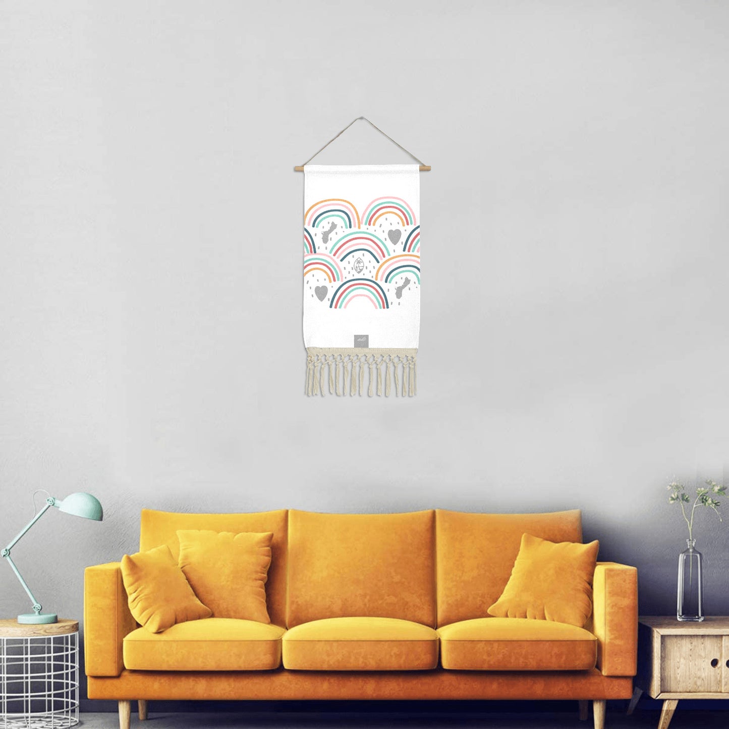 Guam Hearts and Rainbows Linen Hanging Poster