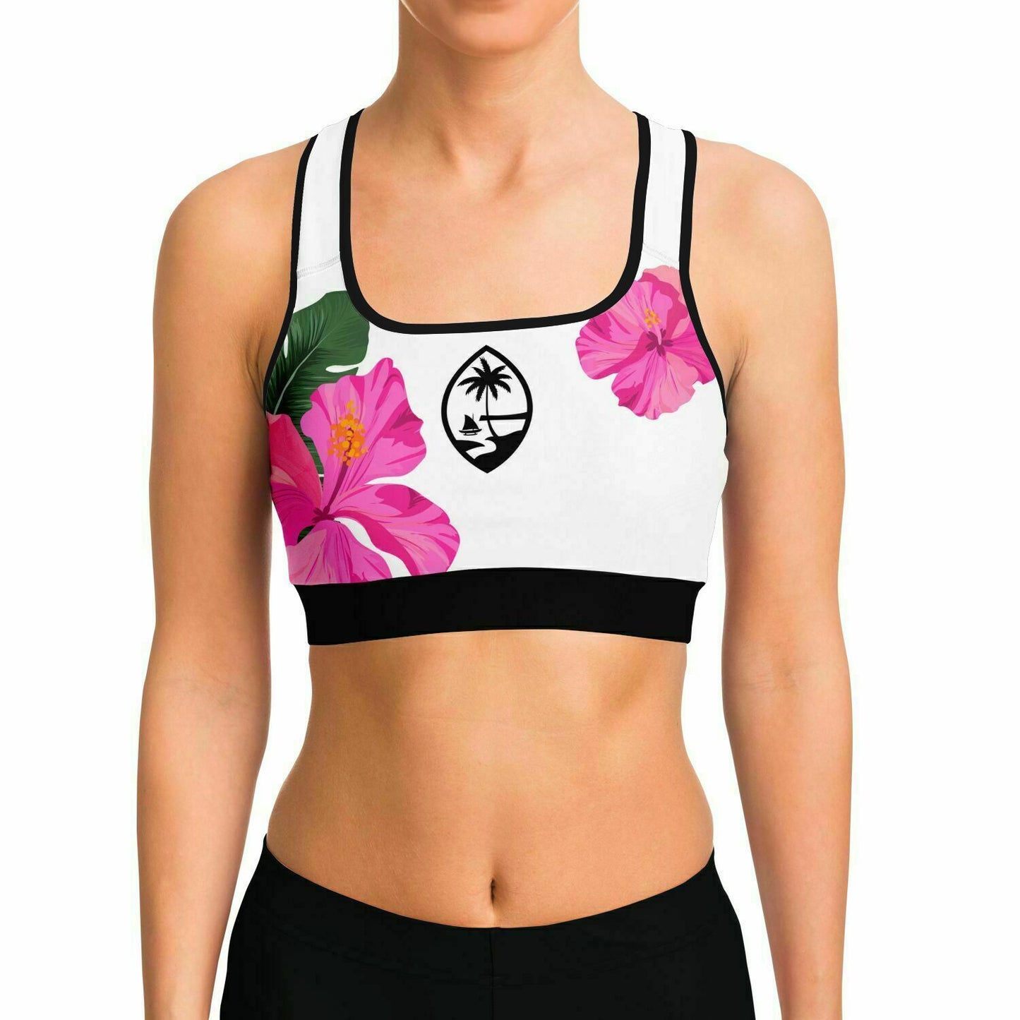Guam Pink Hibiscus Paradise Sports Bra