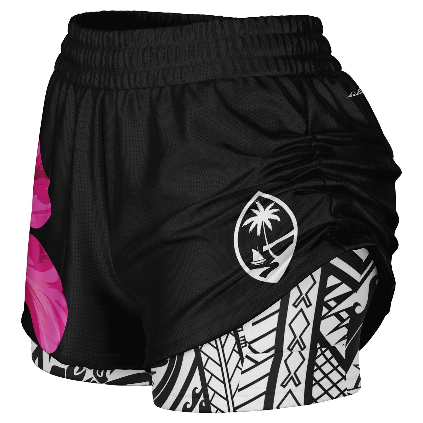 Guam Pink Hibiscus Paradise Layer 2-in-1 Phone Pocket Active Shorts