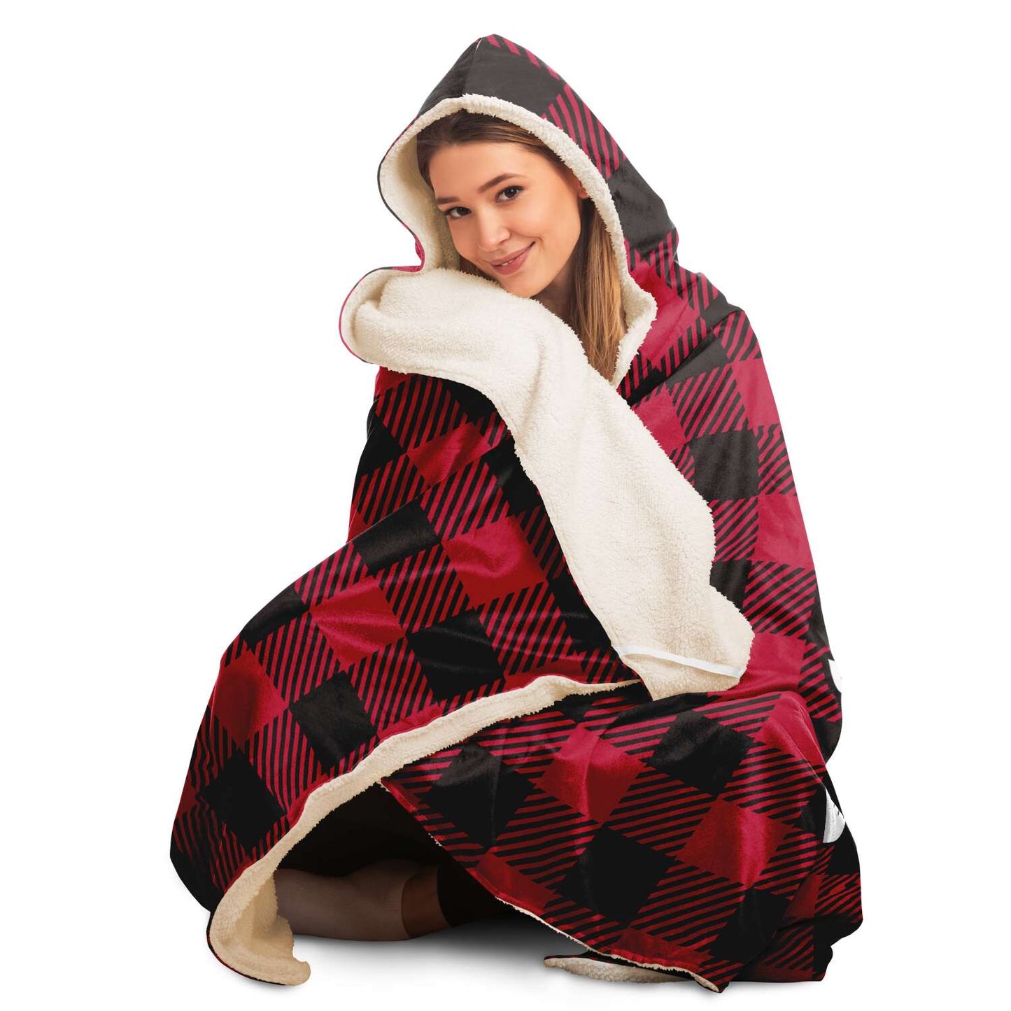Guam Hibiscus Buffalo Plaid Premium Sherpa Hooded Blanket