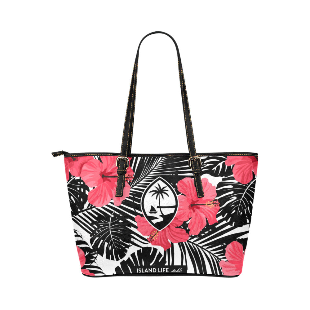 Guam Pink Black Hibiscus Leaves Large Tote Purse