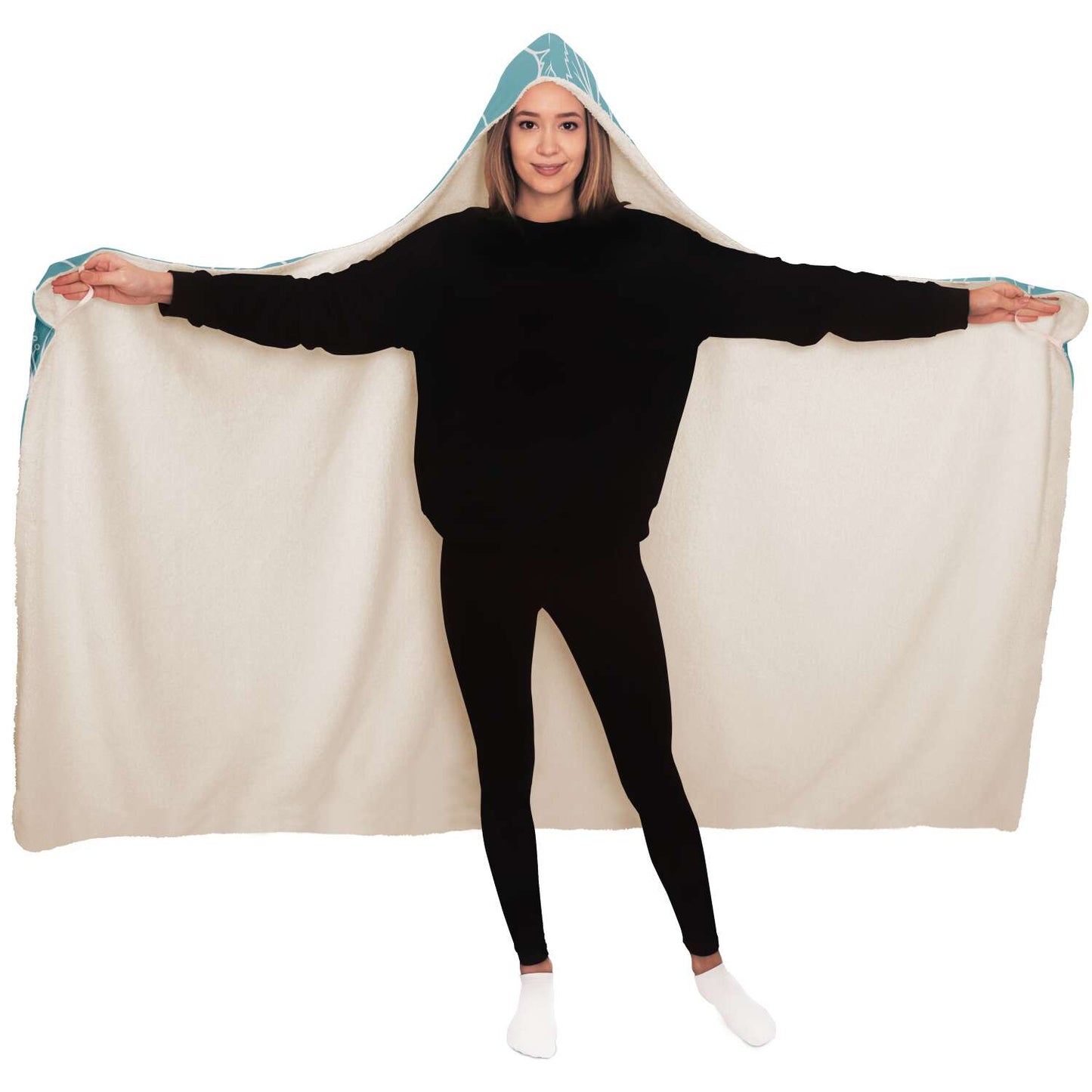 Guam Modern Hibiscus Teal Premium Sherpa Hooded Blanket