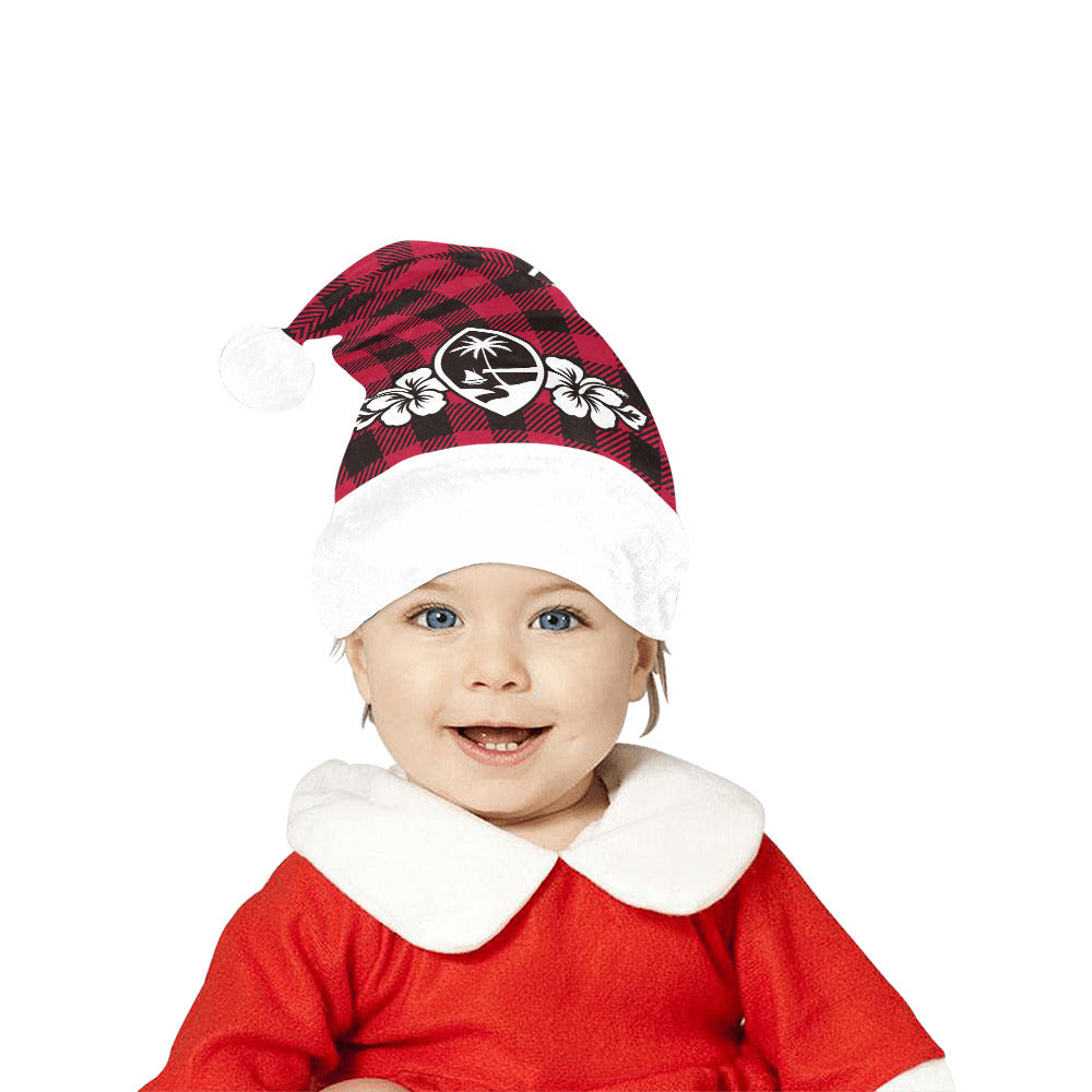Guam Hibiscus Buffalo Plaid Santa Hat
