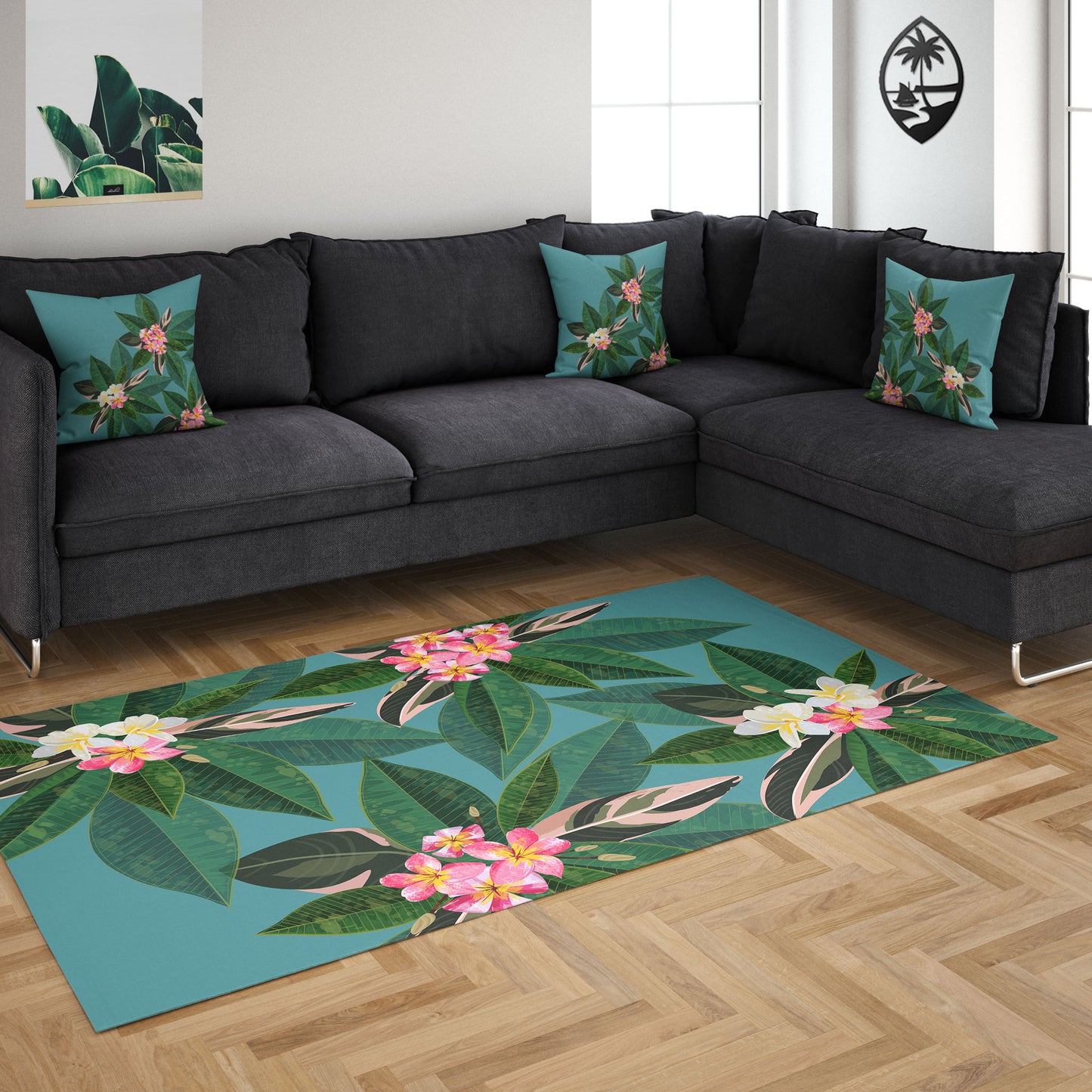 Plumeria Flowers Blue Guam CNMI Faux Suede Square Pillow Case