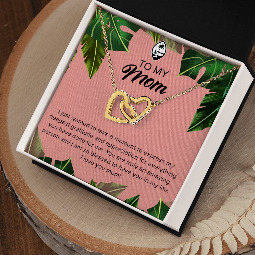 Guam Mom Tropical Leaves Interlocking Hearts Necklace