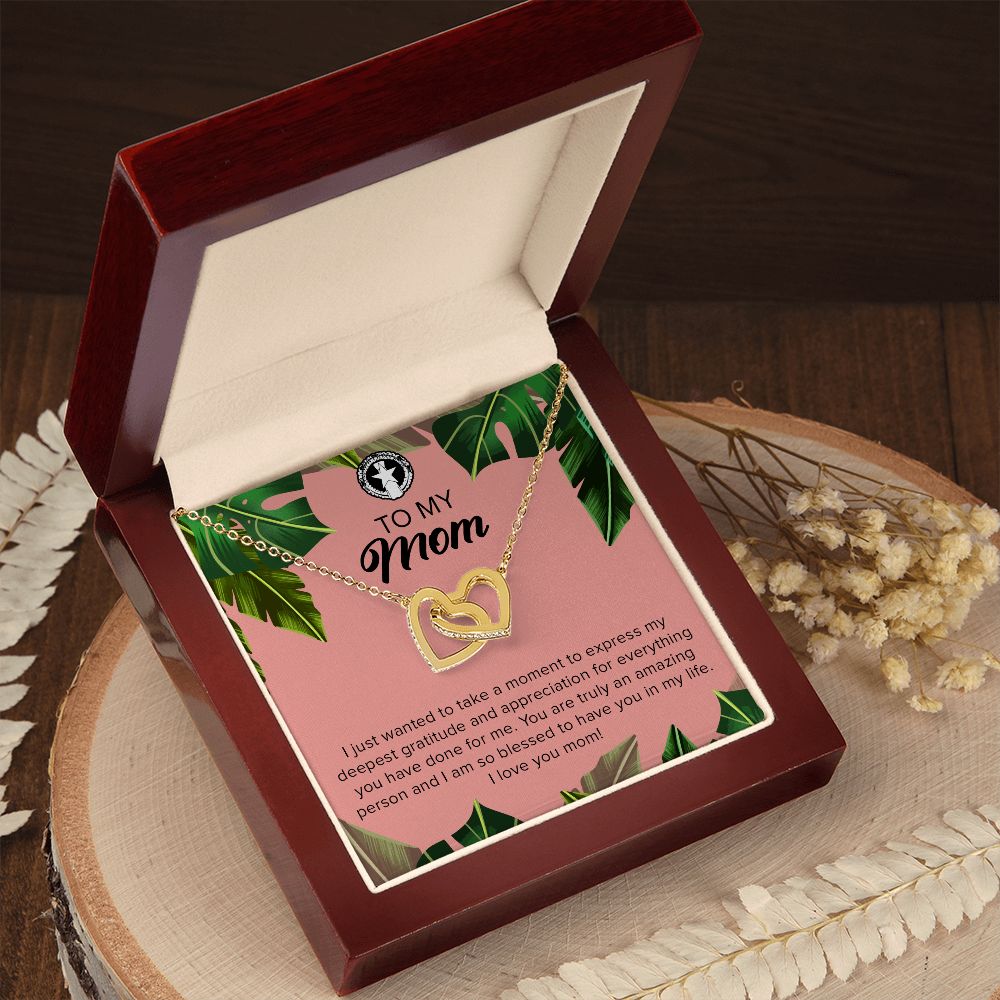 CNMI Saipan Mom Tropical Leaves Interlocking Hearts Necklace