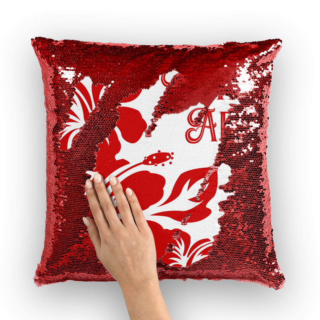 Hafa Adai Red Hibiscus Sequin Cushion Cover Guam Saipan Tinian Rota