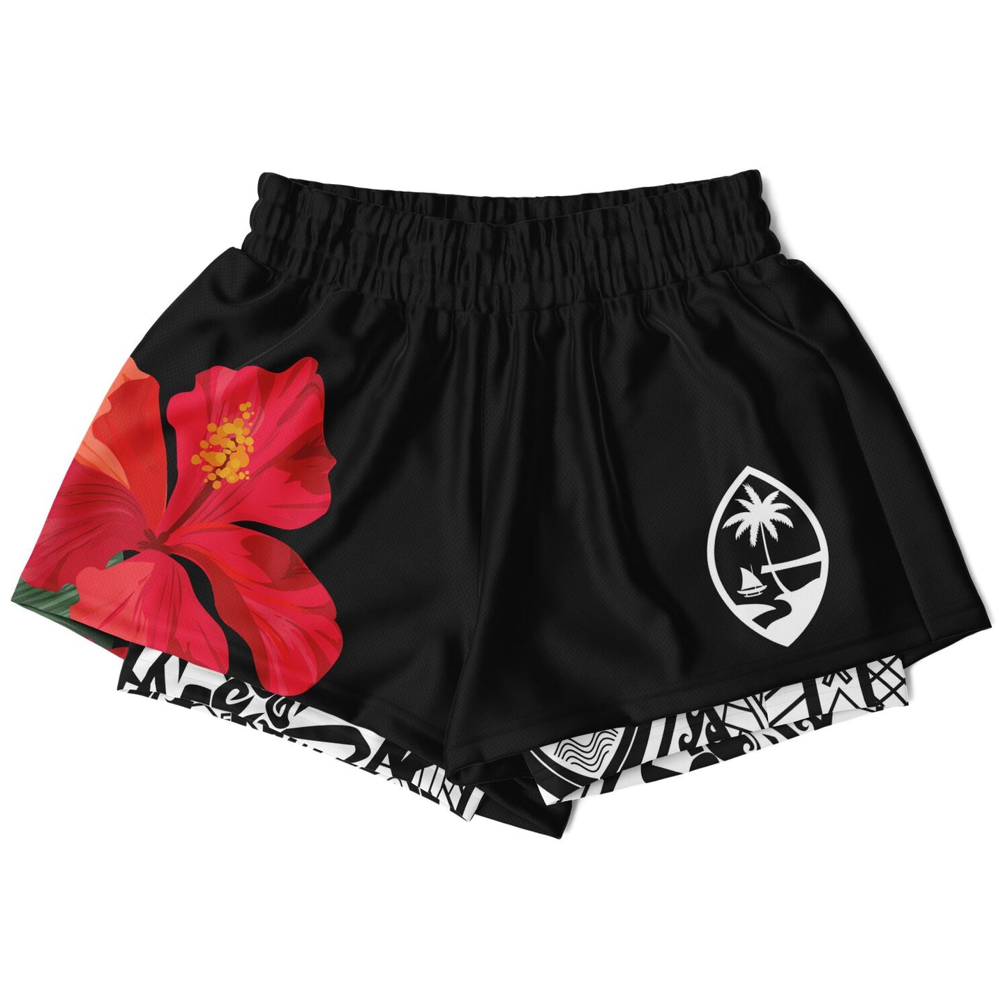 Guam Red Hibiscus Paradise Layer 2-in-1 Phone Pocket Active Shorts