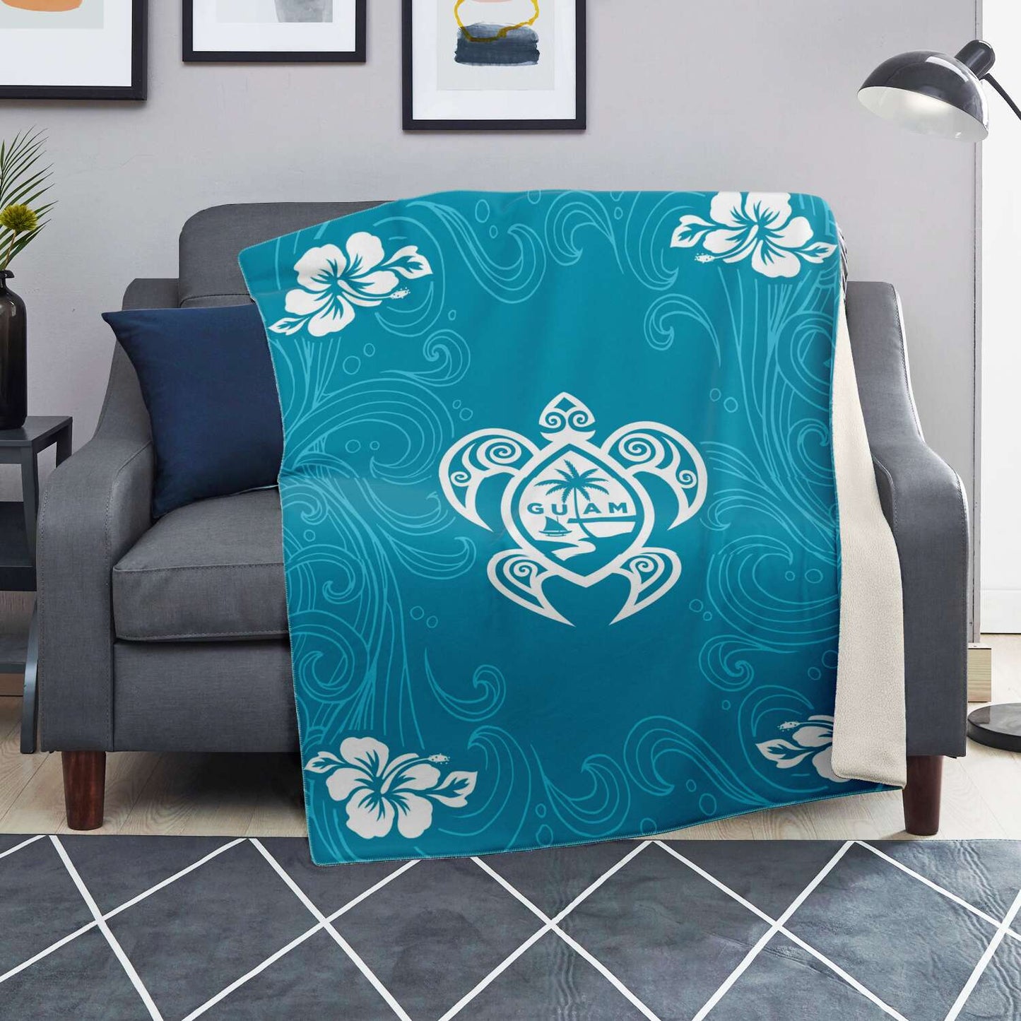 Guam Tribal Turtle Hibiscus Microfleece Blanket