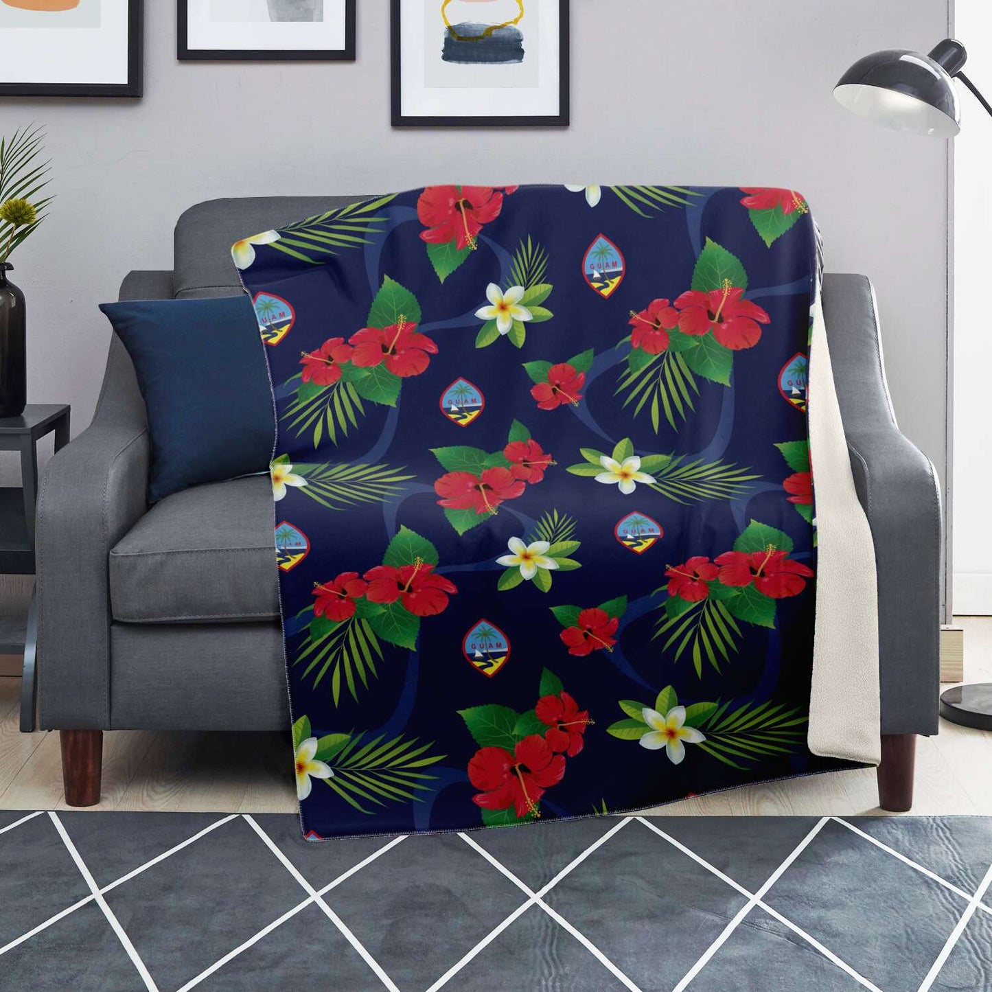 Guam Flag Flowers Microfleece Blanket