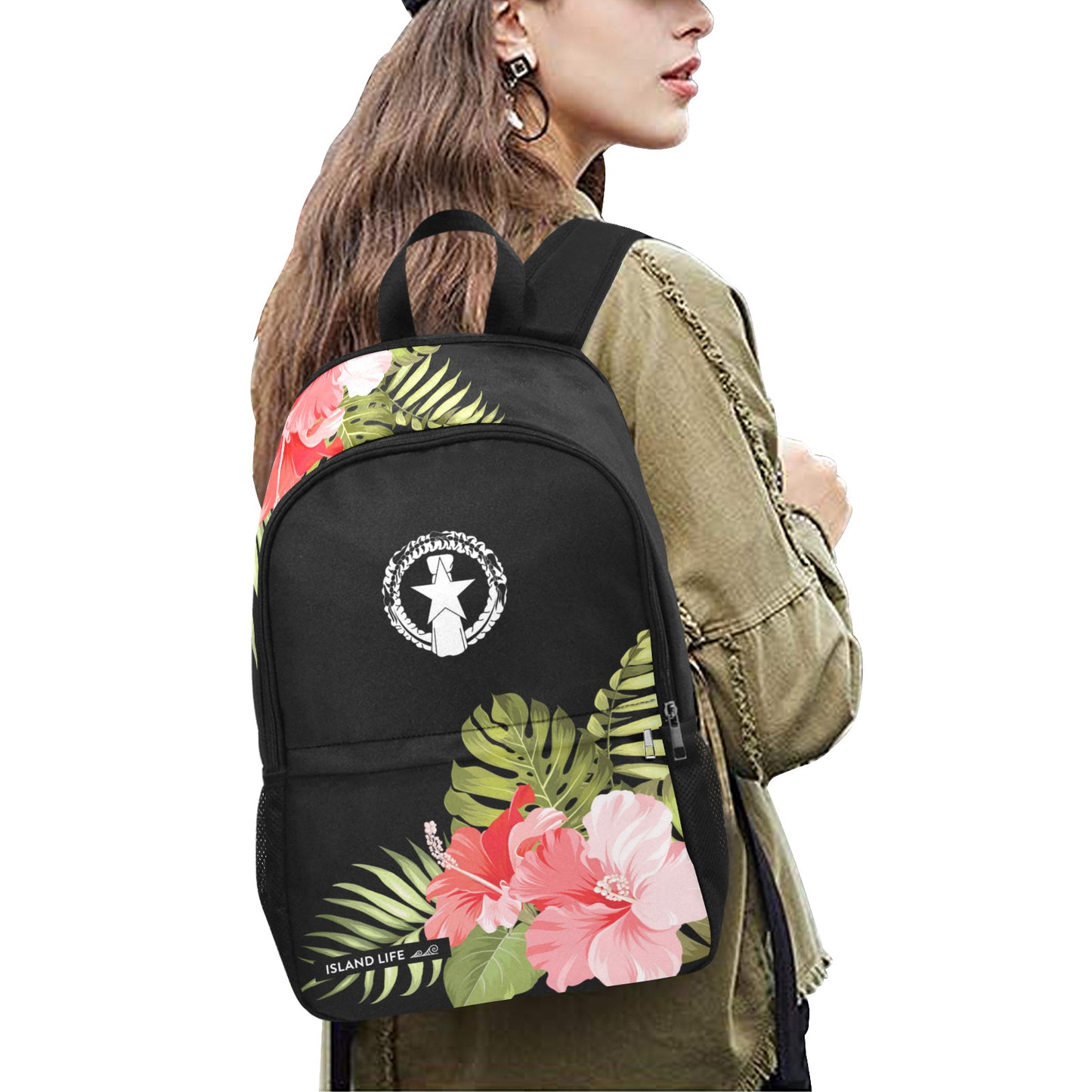 CNMI Saipan Tinian Rota Pink Hibiscus Laptop Side Pockets Backpack