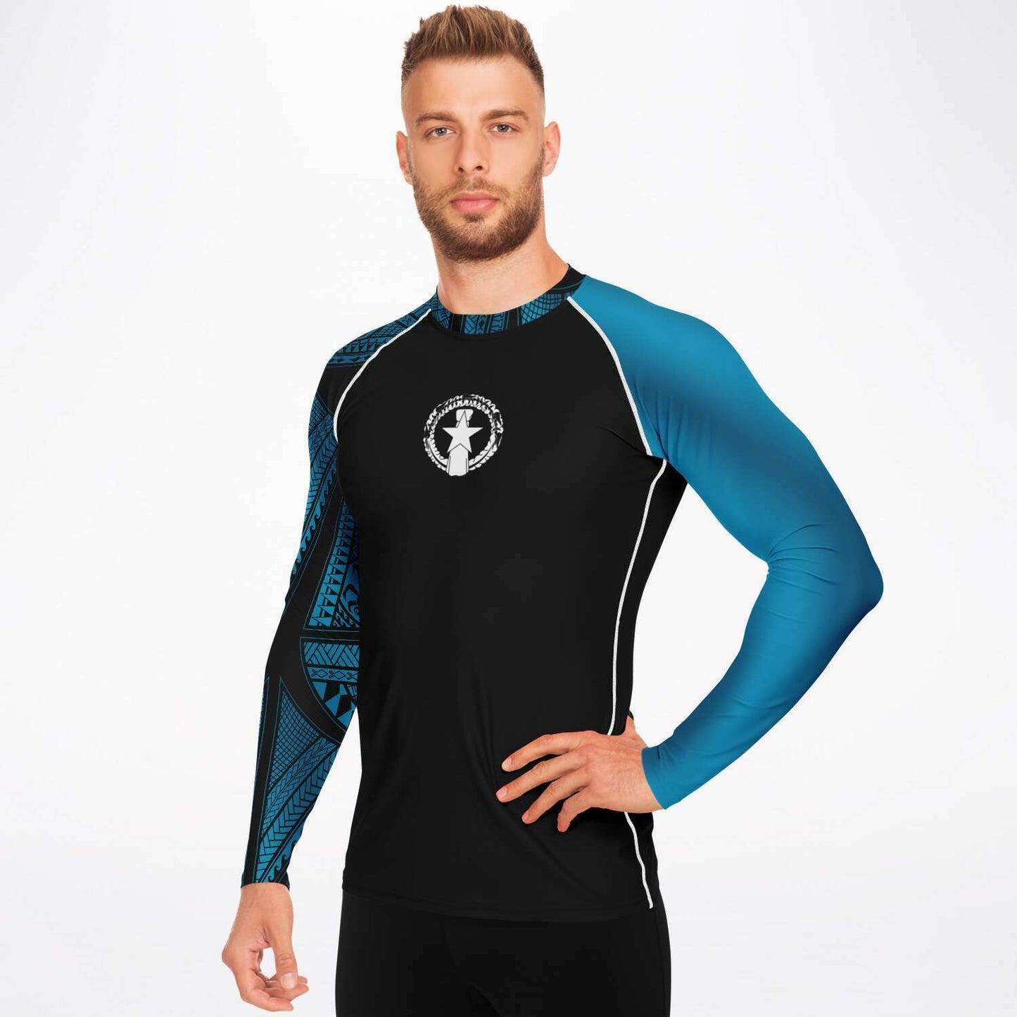 CNMI Tribal Men's Blue Rashguard