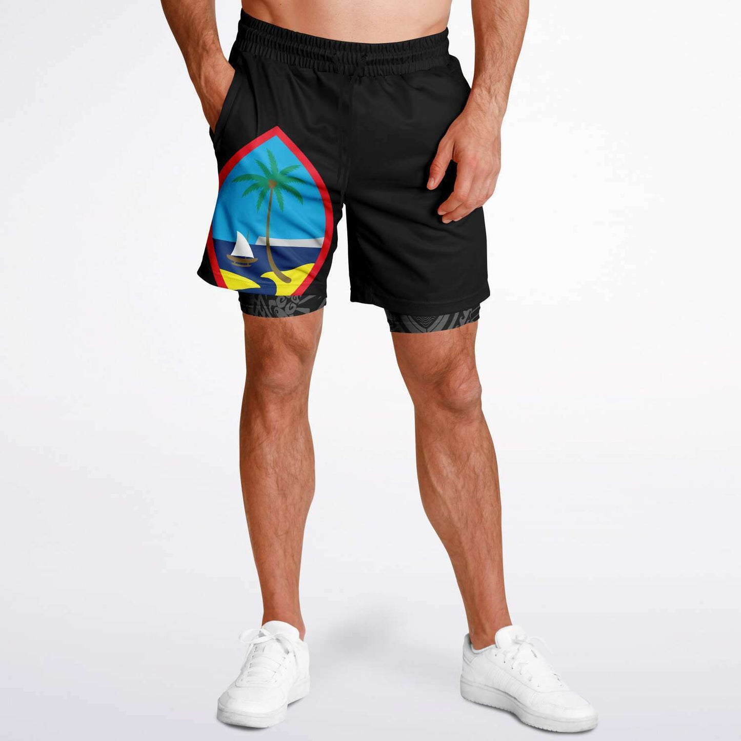 Guam Tribal Layer 2-in-1 Phone Pocket Active Shorts