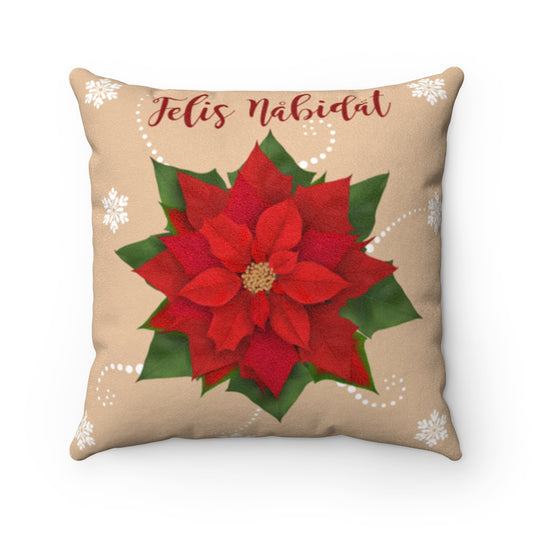 Felis Nabidat Poinsettia Tan Guam CNMI Faux Suede Square Pillow Case