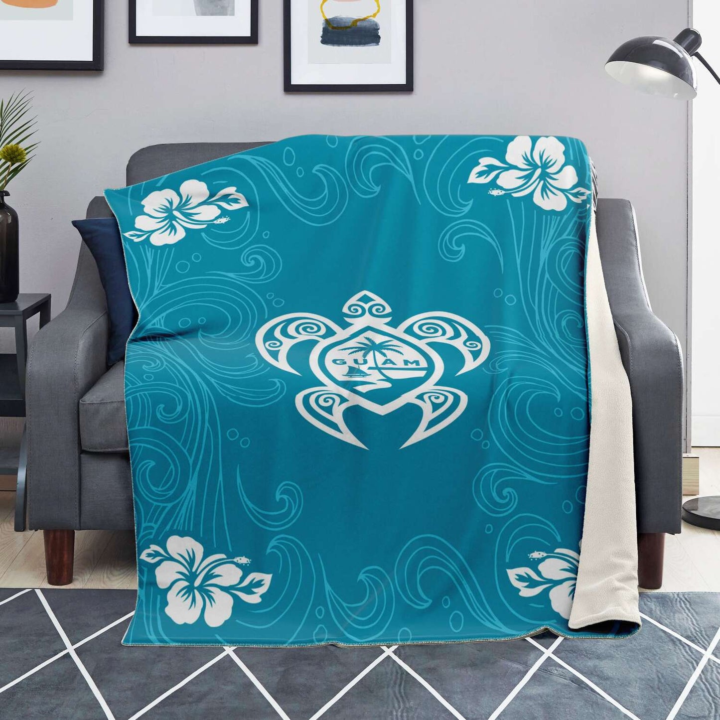 Guam Tribal Turtle Hibiscus Microfleece Blanket
