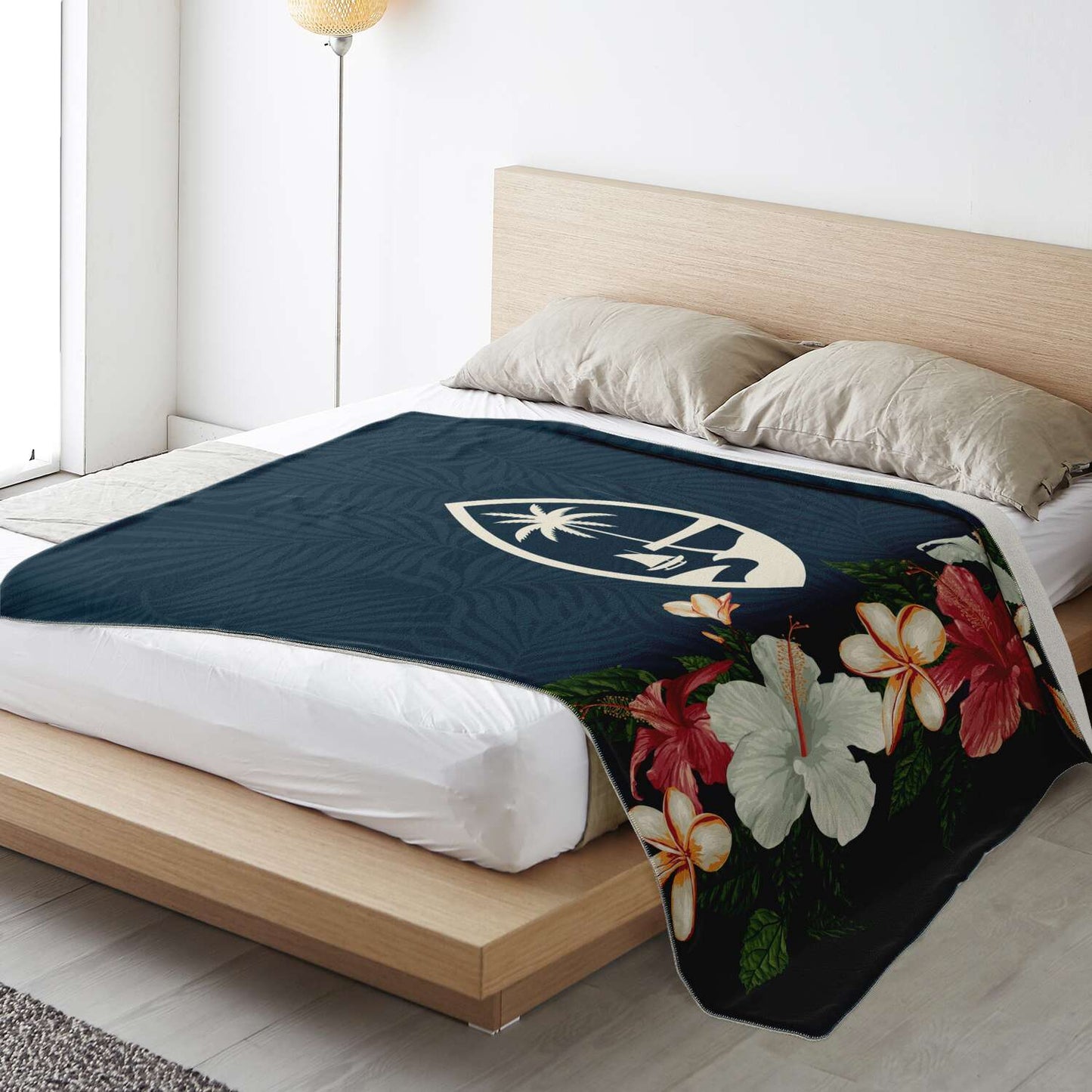 Guam Seal Vintage Hibiscus Microfleece Blanket