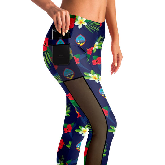Guam Flag Flowers Mesh Leggings