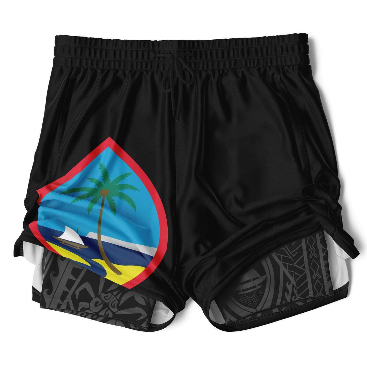 Guam Tribal Layer 2-in-1 Phone Pocket Active Shorts