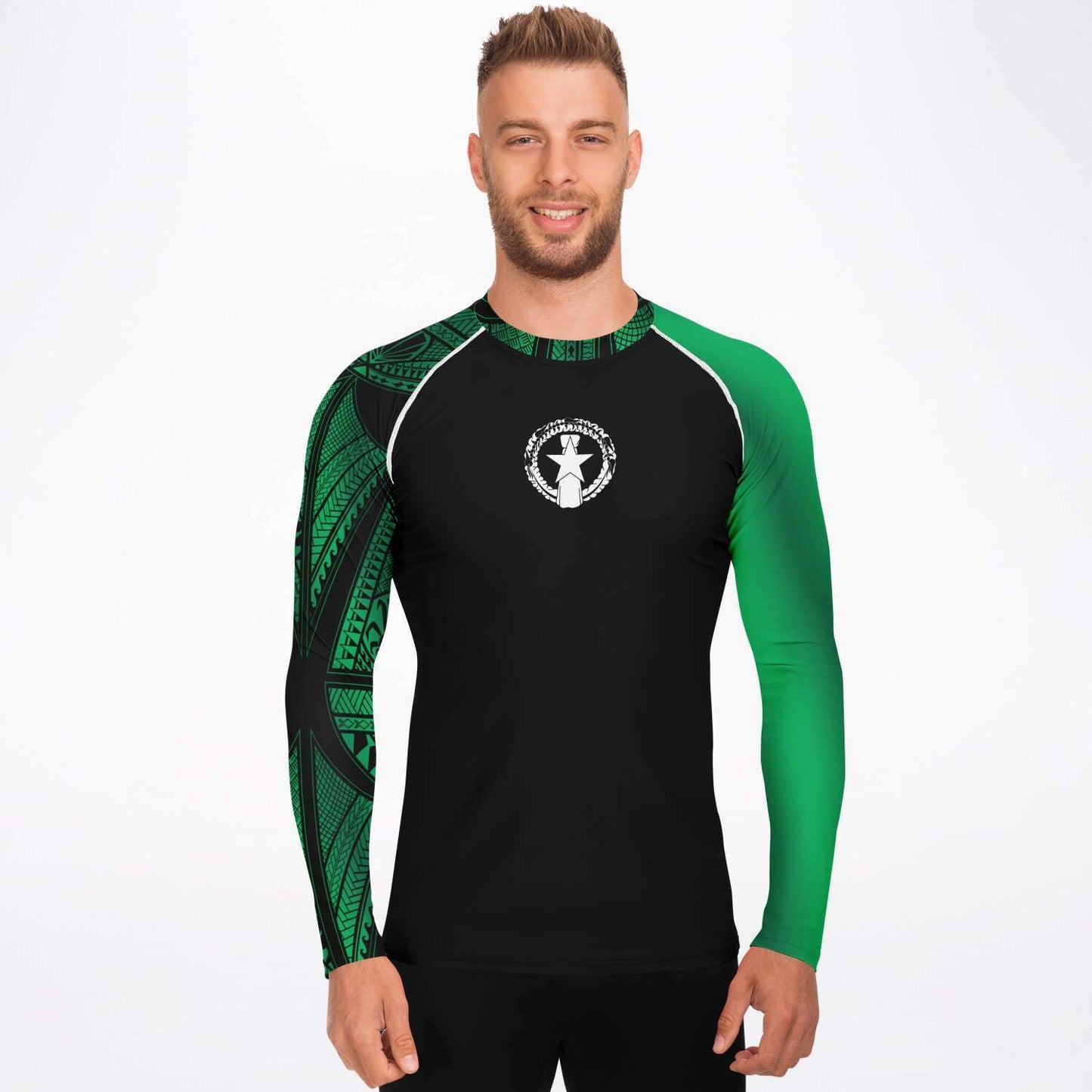 CNMI Tribal Men's Green Rashguard