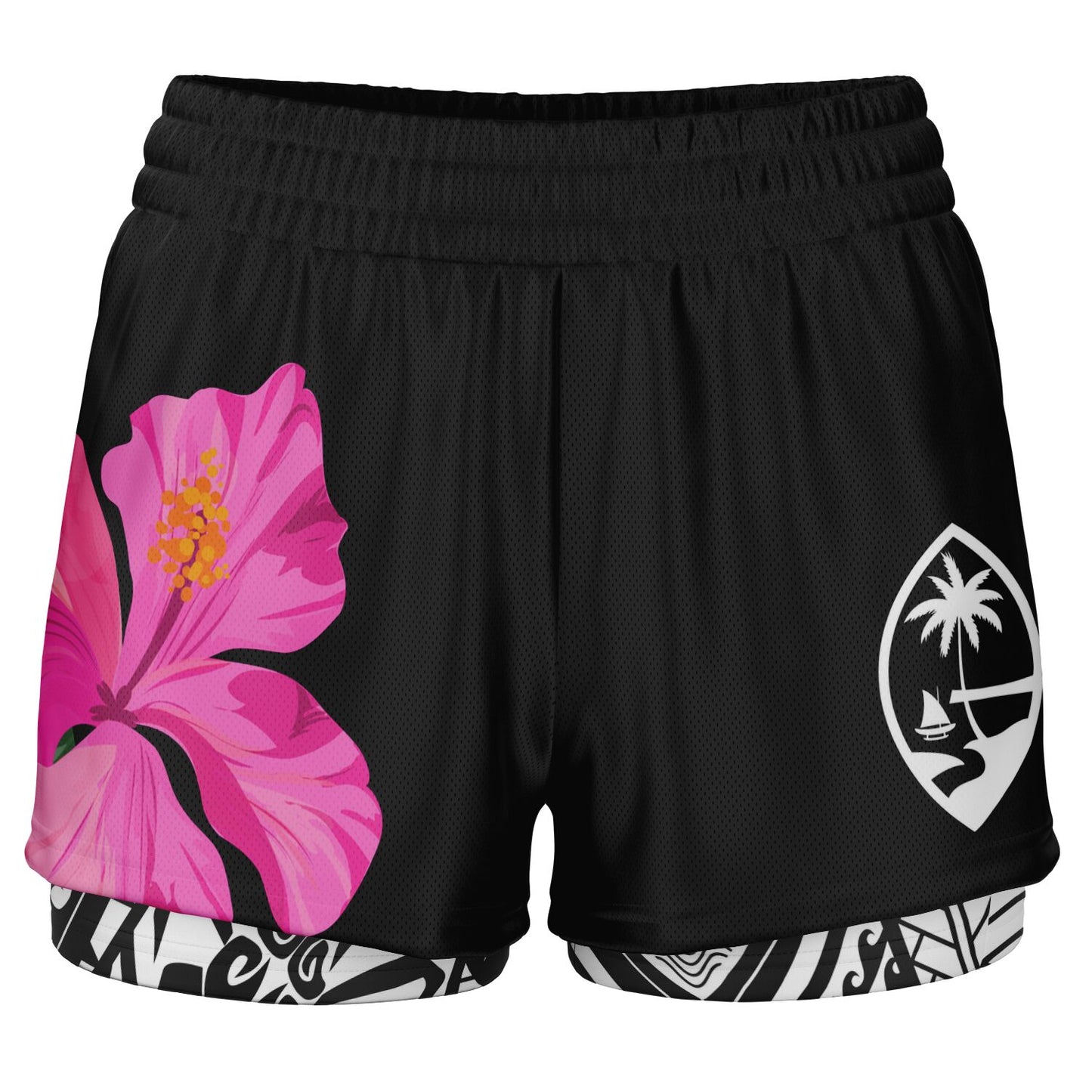 Guam Pink Hibiscus Paradise Layer 2-in-1 Phone Pocket Active Shorts