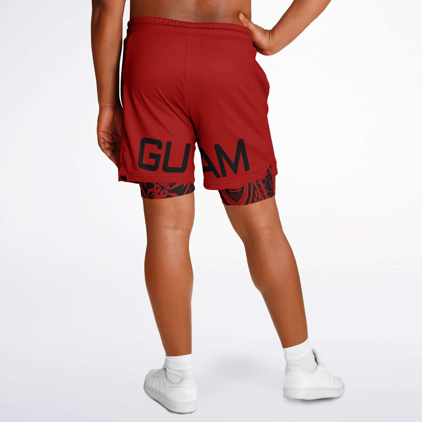 Guam Tribal Layer Red 2-in-1 Phone Pocket Active Shorts