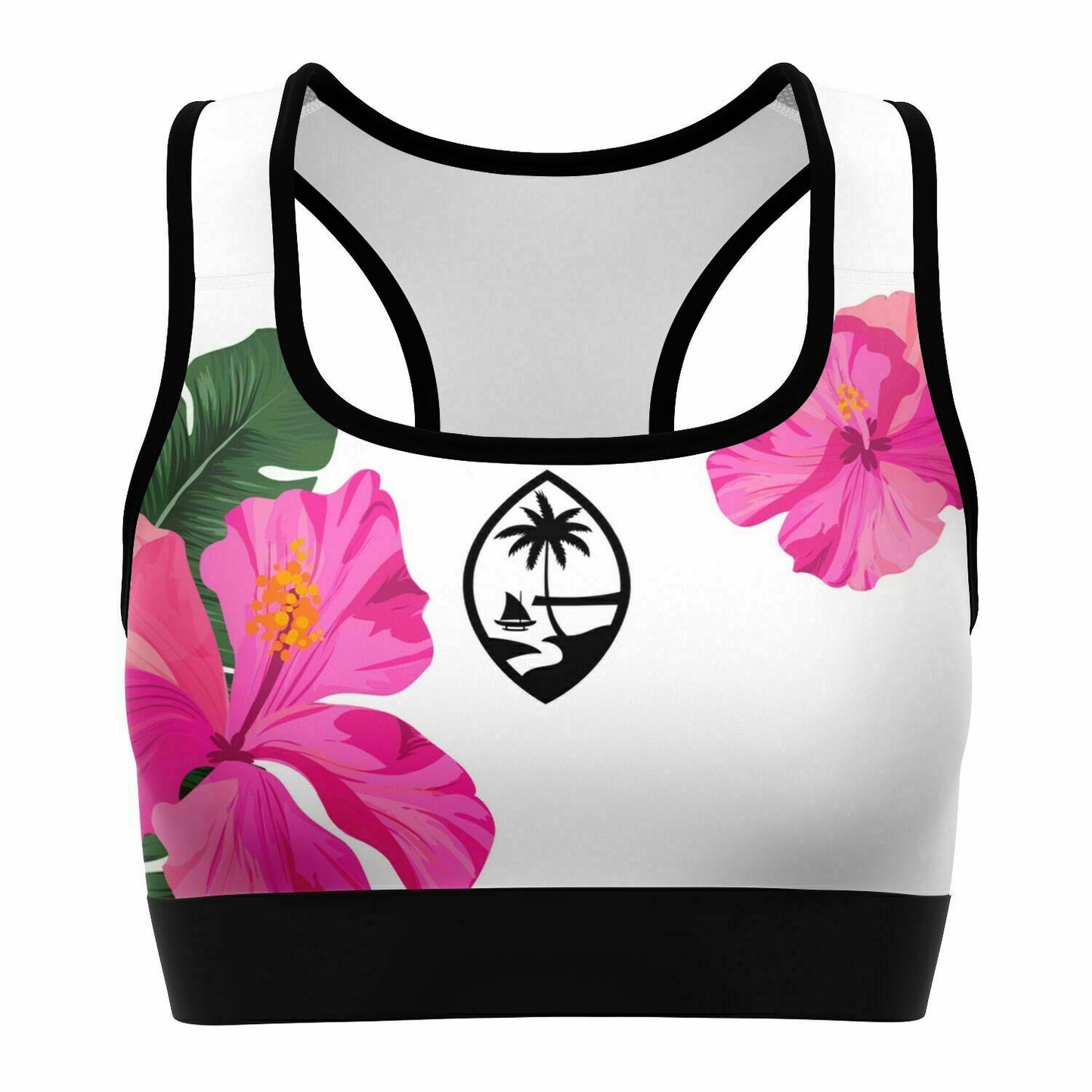 Guam Pink Hibiscus Paradise Sports Bra
