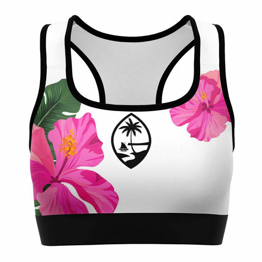 Guam Pink Hibiscus Paradise Sports Bra