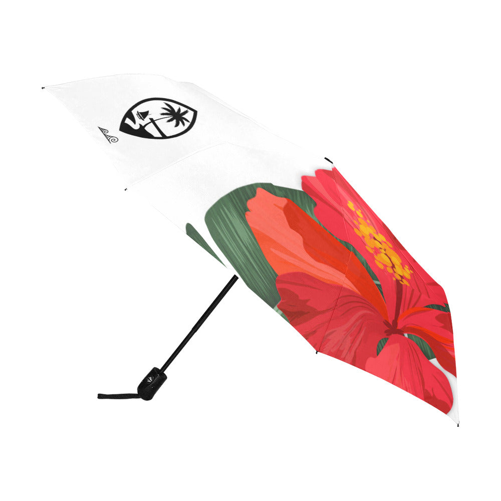 Guam Red Hibiscus Paradise White Anti-UV Auto Foldable Umbrella