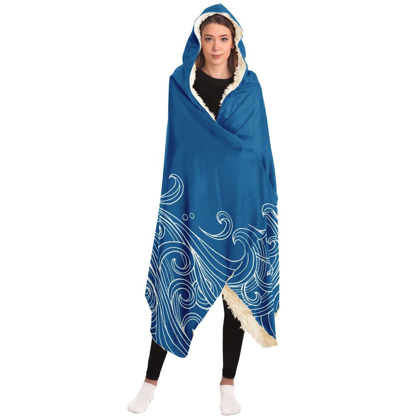 Guam Seal Hand Drawn Waves Premium Sherpa Hooded Blanket