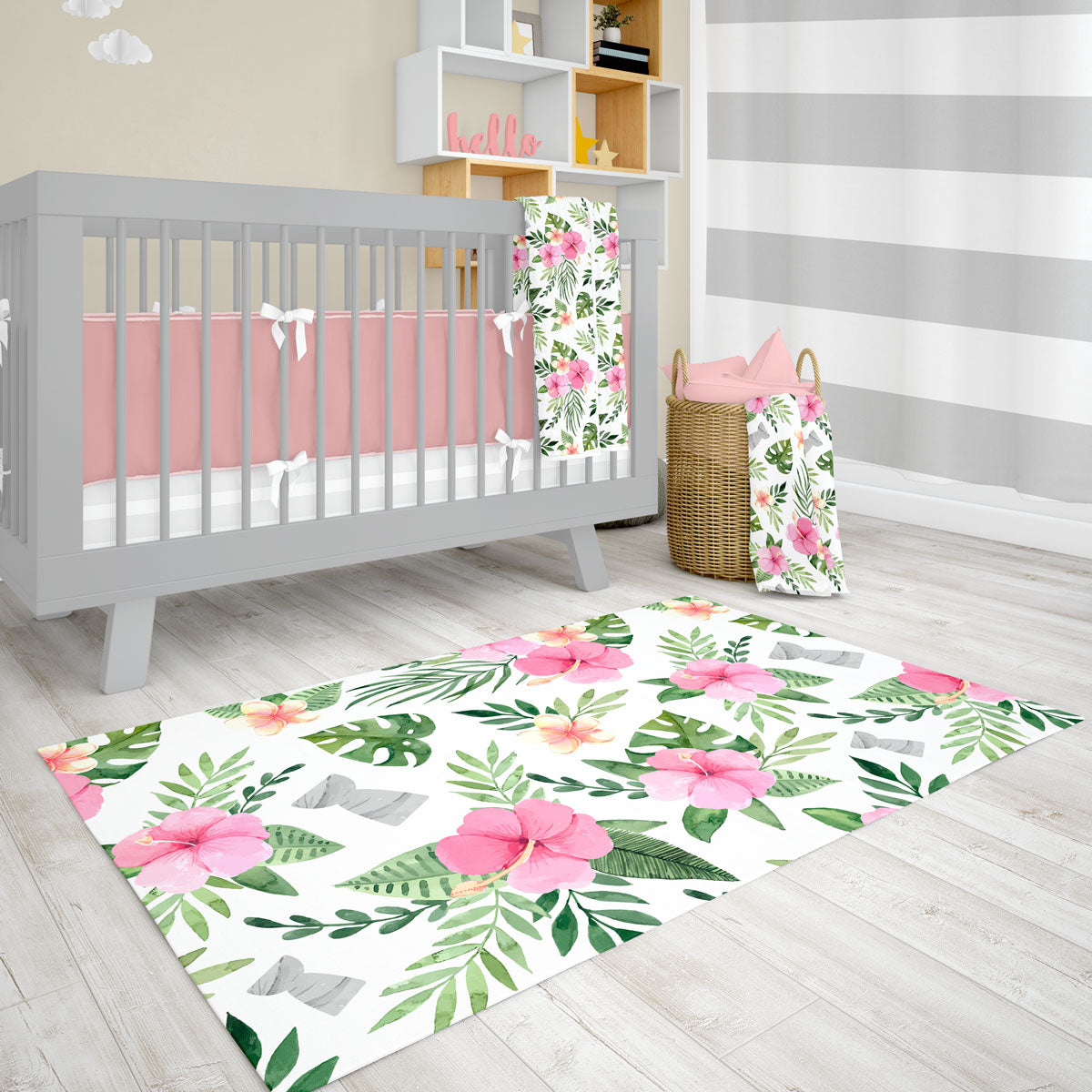 Latte Stone Pink Hibiscus Nursery Area Rug